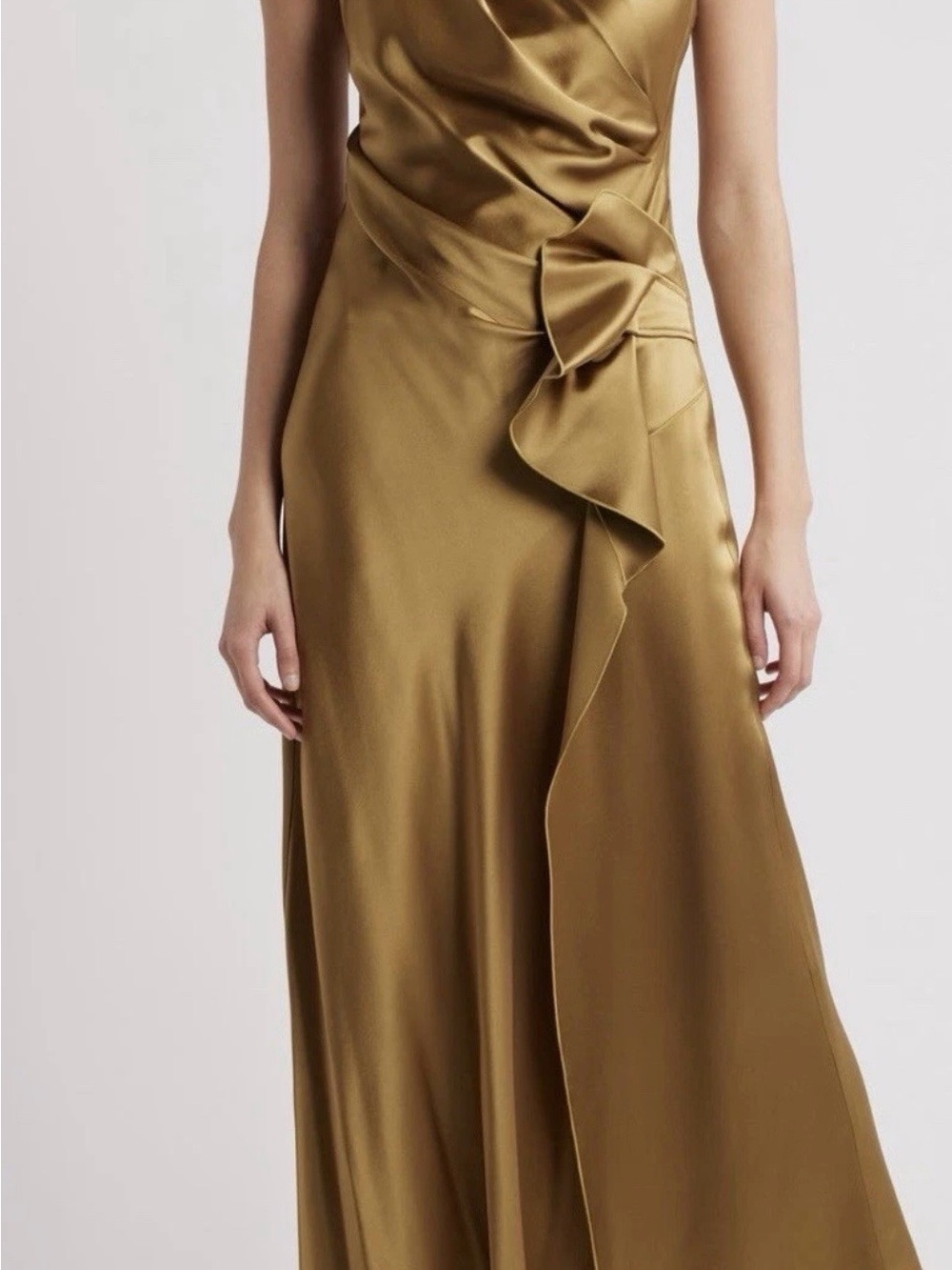 Acler RAMSHAW Satin MAXI DRESS, Golden Moss Size - 4